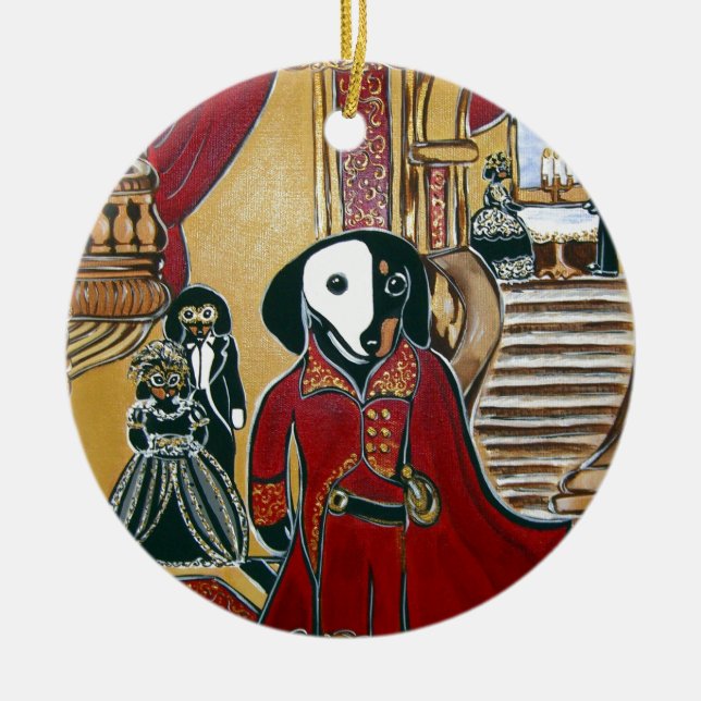 MASQUERADE-DACKEL KERAMIK ORNAMENT (Vorne)