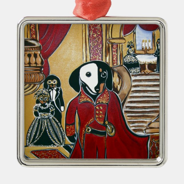 MASQUERADE-DACKEL SILBERNES ORNAMENT (Vorne)