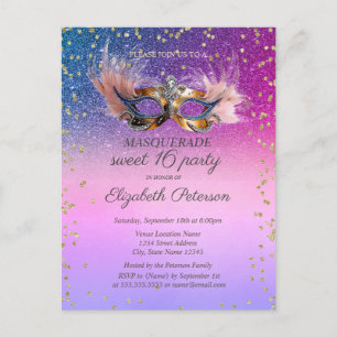 Masquerade Diamanten Lila Glitter Sweet 16 Einladungspostkarte