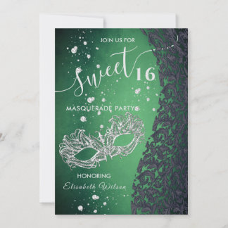 Masquerade Diamond Damask grün süß 16 Einladung