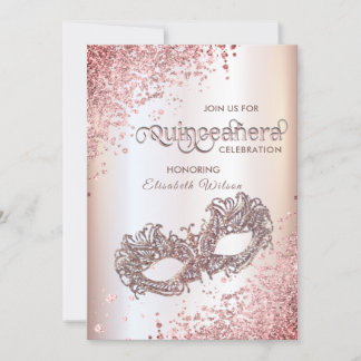 Masquerade Diamond Luxus Quinceañera Rose Gold Einladung