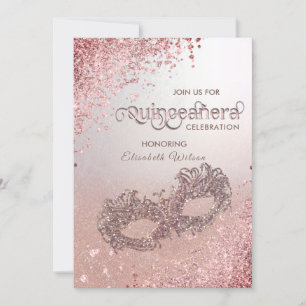 Masquerade Diamond Luxus Quinceañera Rose Gold Einladung