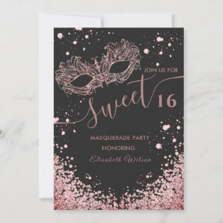 Masquerade Diamond Luxus Rose Gold süß 16 Inv. Einladung
