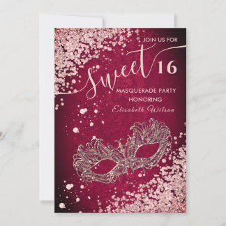 Masquerade Diamond Luxus Rose Gold süß 16 Inv. Einladung