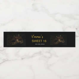 Masquerade Elegant Gold Black Sweet 16 15 Geburtst Wasserflaschenetikett
