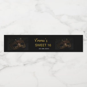 Masquerade Elegant Gold Black Sweet 16 15 Geburtst Wasserflaschenetikett