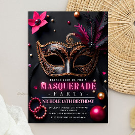 Masquerade Elegantes Rosa Party Einladung