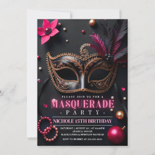 Masquerade Elegantes Rosa Party Einladung