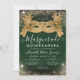 Masquerade Emerald Green Gold Glitzer Quinceanera Einladung