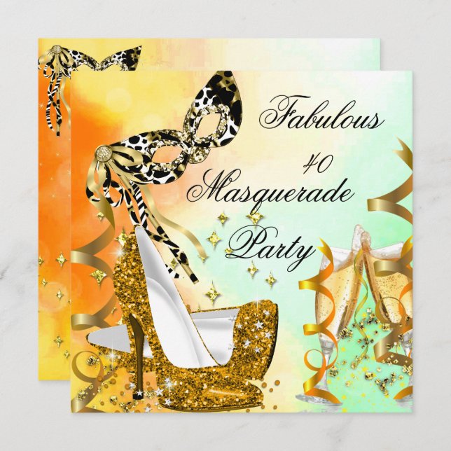 Masquerade Fabulous 40 Goldmedaille für Frauen 3 Einladung (Vorne/Hinten)