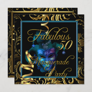 Masquerade Fabulous 50 Gold Blue Geburtstagsparty Einladung