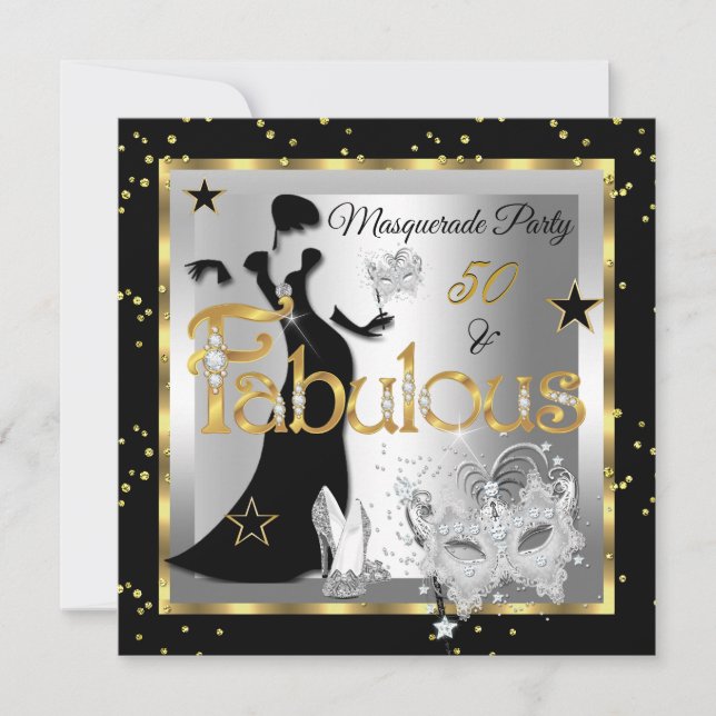 Masquerade Fabulous 50 Party Gold Silver Black Einladung (Vorderseite)