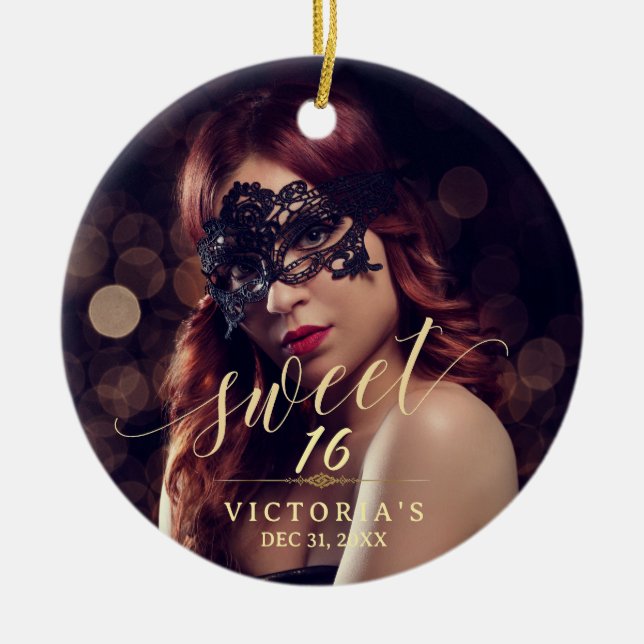 Masquerade Foto Sweet 16 Keramik Ornament (Vorne)