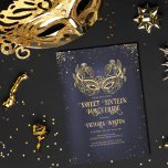 Masquerade Funkelnd Gold Glitzer Navy Blue Sweet 1 Einladung<br><div class="desc">Diese moderne und schicke Maskerade 16 . Geburtstag Geburtstagsfeier lädt das moderne und stilvolle Mädchen zum Verweilen ein. Es verfügt über eine maßgeschneiderte Imitate funkelnd Gold Glitzer Maskerade Maske auf einem marineblauen verträumten Hintergrund und Glitzer Konfetti. Es ist elegant, glamourös, mädchenhaft und trendig; das perfekte Design, um ihre Gäste zu...</div>