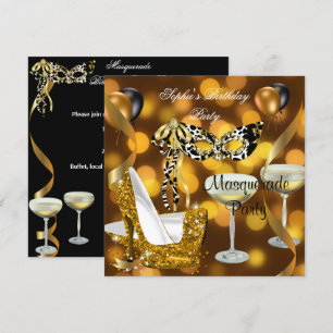 Masquerade Geburtstag Gold Stiletto Champagner 2 Einladung