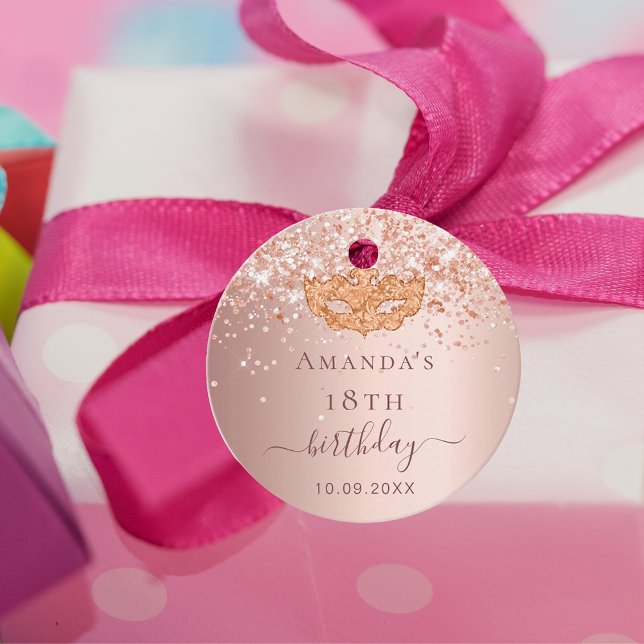 Masquerade Geburtstag Rose Gold Glitzer vielen Dan Geschenkanhänger (Von Creator hochgeladen)