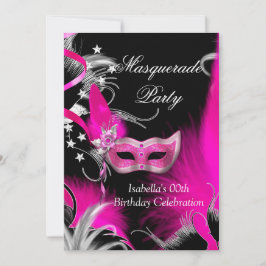 Masquerade Geburtstagsparty Hot Pink Mask Black Einladung
