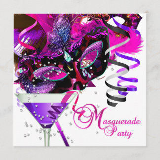 Masquerade Geburtstagsparty Maske Pink Martini Einladung