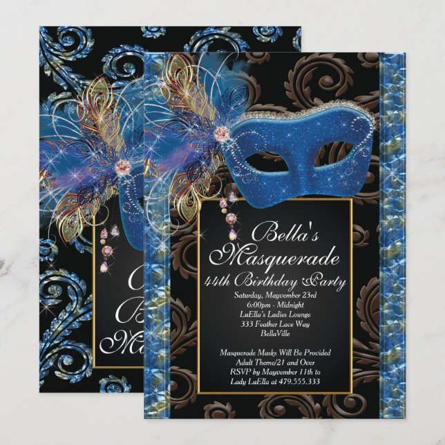 Masquerade Geburtstagsveranstaltungen Party Einlad Einladung (Vorne/Hinten)