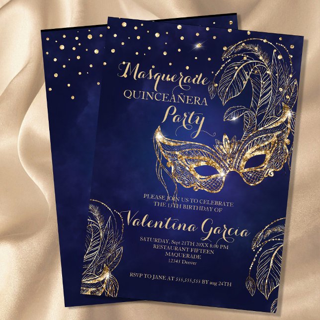Masquerade Glitzer quinceanera Maske einladen Mari Save The Date (Von Creator hochgeladen)