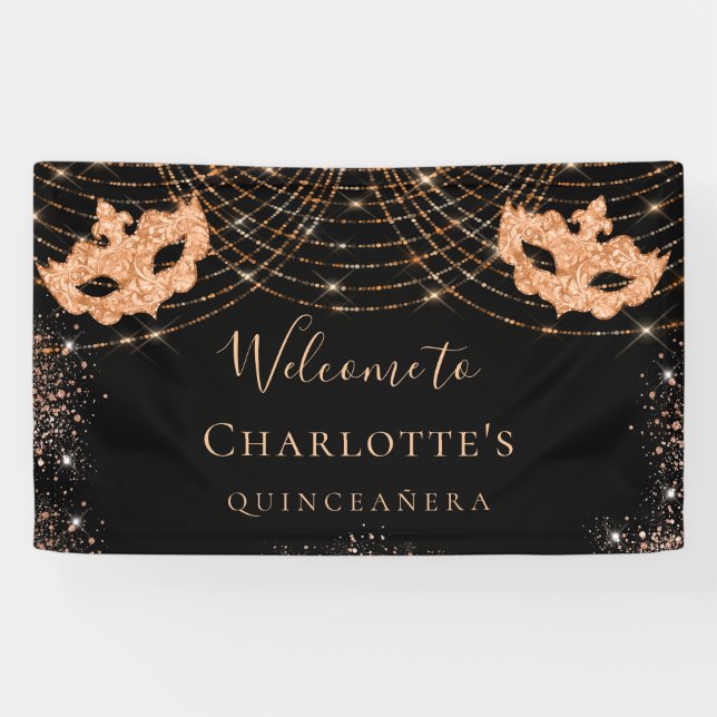 Masquerade Glitzer-Staub Quinceanera Banner (Horizontal)