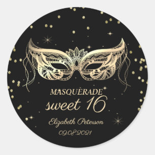 Masquerade Gold Diamonds Sweet 16 Runder Aufkleber