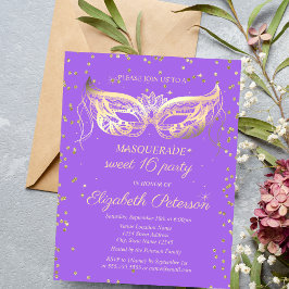 Masquerade Gold Diamonds Violet Sweet 16 Einladungspostkarte