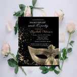 Masquerade Gold Masque Black Sweet 16 Einladungspostkarte<br><div class="desc">Goldmaske auf schwarzem Hintergrund.</div>