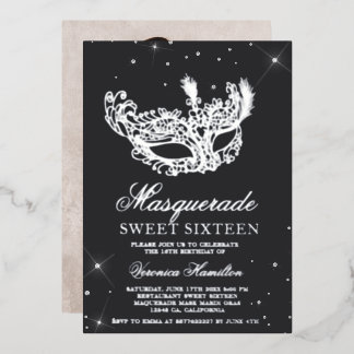 Masquerade graue silberne Glitzer Maske Sweet 16 F Folieneinladung