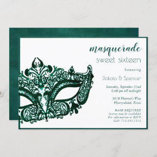 Masquerade Green Mask Mardi Gras Thema Sweet 16 Einladung