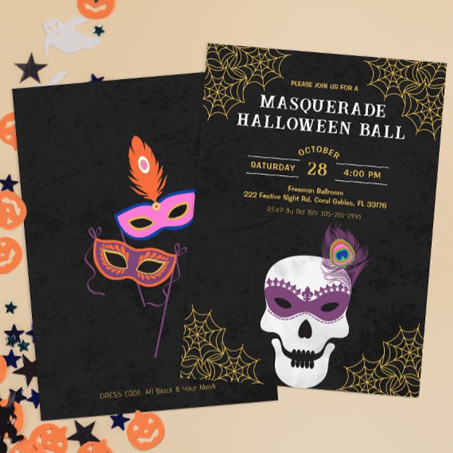 Masquerade Halloween Ball Skull Invite Einladung (Masquerade Halloween Ball Invitation)