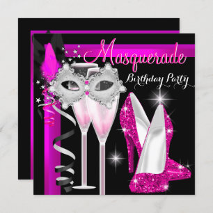 Masquerade Hi Heelses Pink Black Champagne Party 3 Einladung