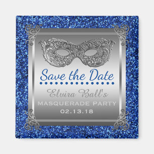 Masquerade Kostume Party Blau Silber Save the Date Magnet