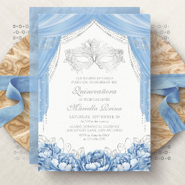 Masquerade Light Blue Quinceanera Einladung