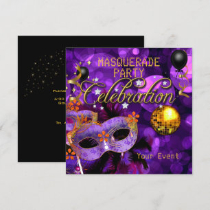 MASQUERADE Lila Gold Tanzparty Disco Ball Einladung