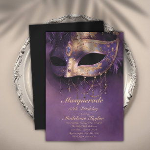 Masquerade Lila Gold Venedig Maske 50. Geburtstag Einladung