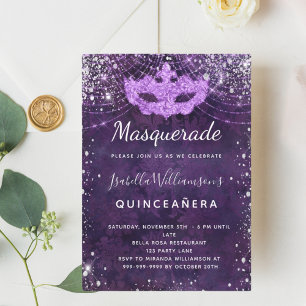Masquerade lila silber Glitzer Staub Quinceanera Einladung