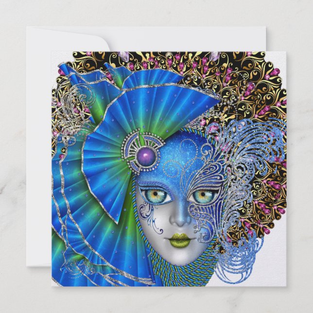 Masquerade Mardi Gras Einladung (Vorderseite)