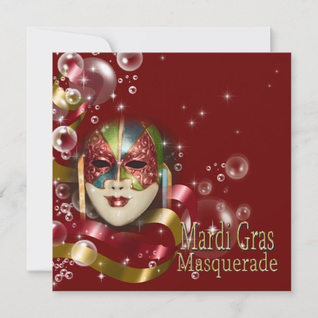 Masquerade Mardi gras maske PERSONALISIEREN Einladung (Vorderseite)