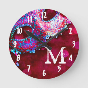 Masquerade Mask Costum Monogram Initial Wall Clock Runde Wanduhr