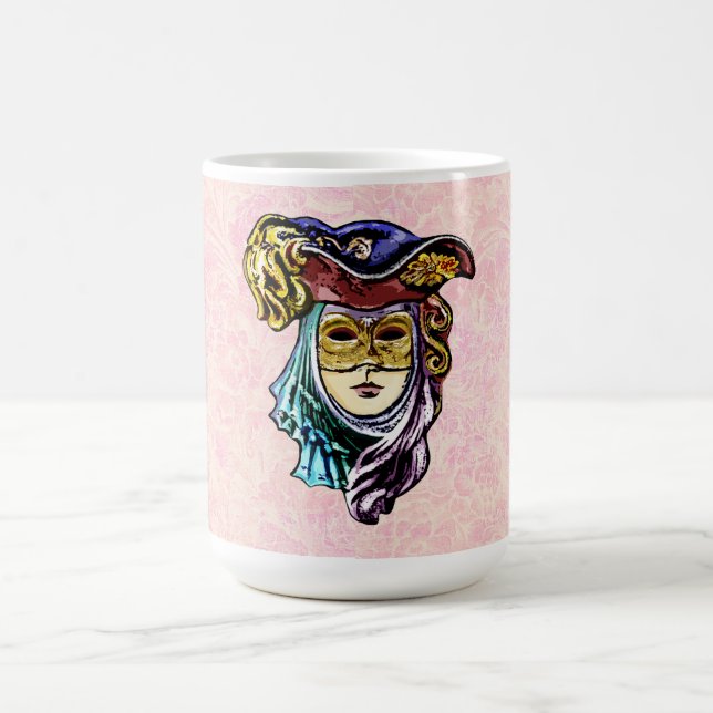 Masquerade Mask on Dusty Pink Brocade Muster Kaffeetasse (Mittel)