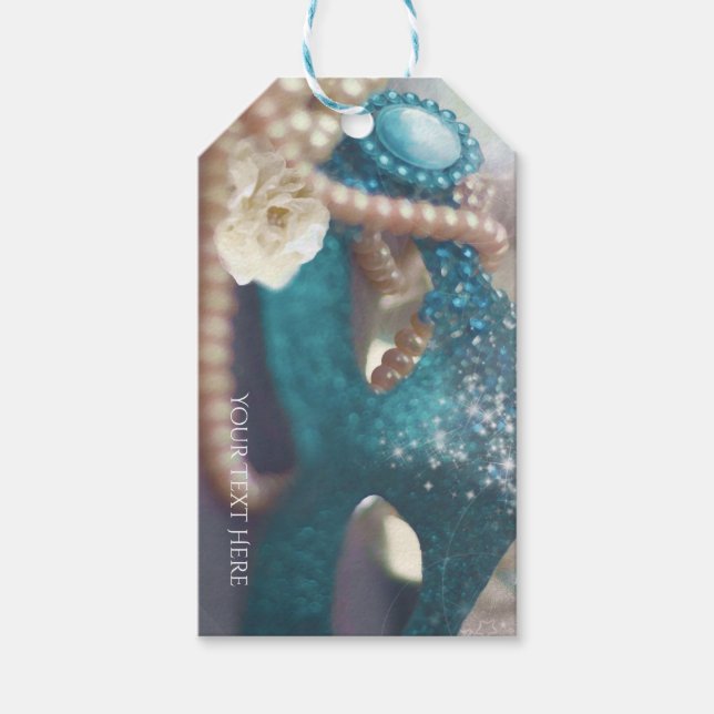 Masquerade Mask & Pearls Rainbow Gastgeschenk Geschenkanhänger (Vorderseite)