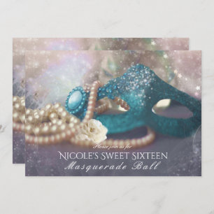 Masquerade Mask & Pearls Rainbow Party Einladungen