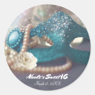 Masquerade Mask & Pearls Rainbow Party Runder Aufkleber