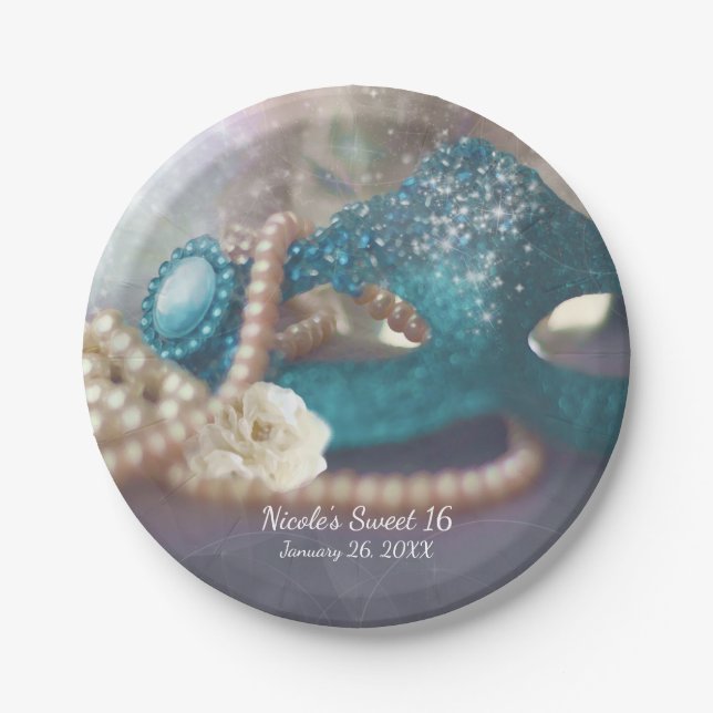 Masquerade Mask & Pearls Rainbow Party Teller (Vorderseite)