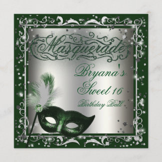 Masquerade Mask Silver & Green Geburtstagsparty Einladung