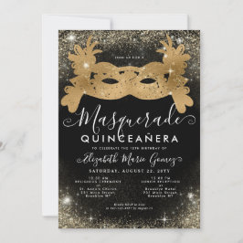 Masquerade Maske Black Gold Glitzer Quinceanera Einladung