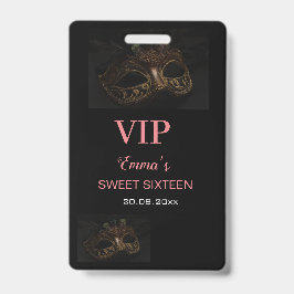 Masquerade Maske Elegant Rosa Schwarz Sweet 16 15 Ausweis