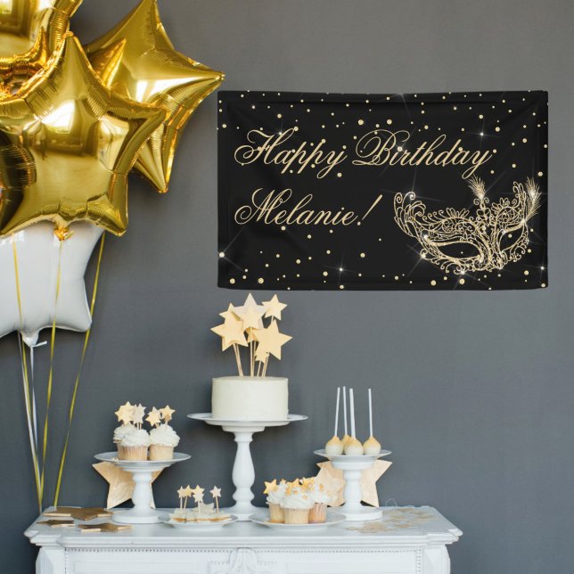 Masquerade Maske elegante Gold Glitzer Glitzern Banner (Masquerade mask elegant chic gold glitter sparkles banner)