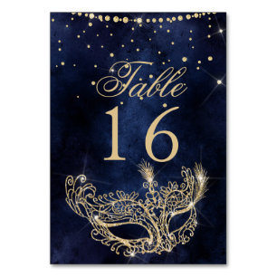 Masquerade Maske elegante Gold Glitzer Glitzern Tischnummer